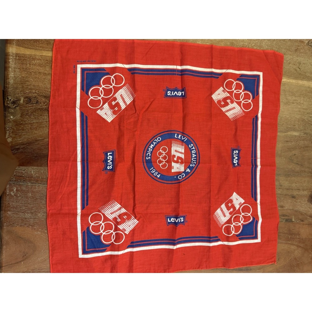 Vtg Levi's 80s USA Olympic Red Bandana Handkerchief Souvenir Rockabilly Retro